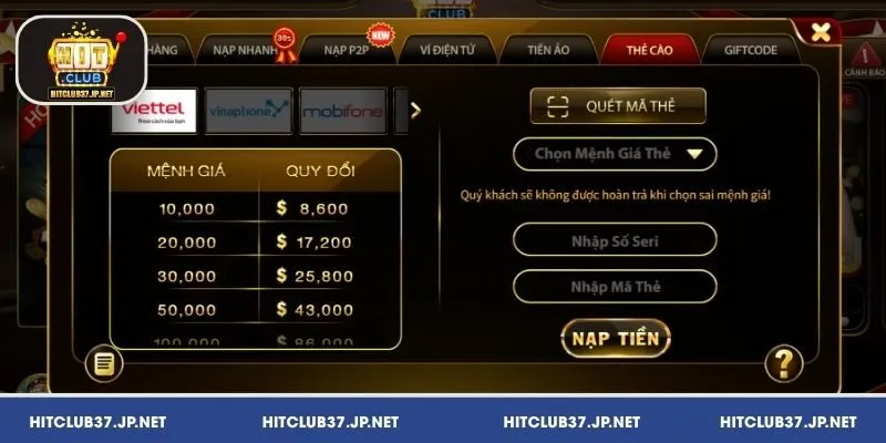 Các điều cần biết khi nạp tiền vào HitClub